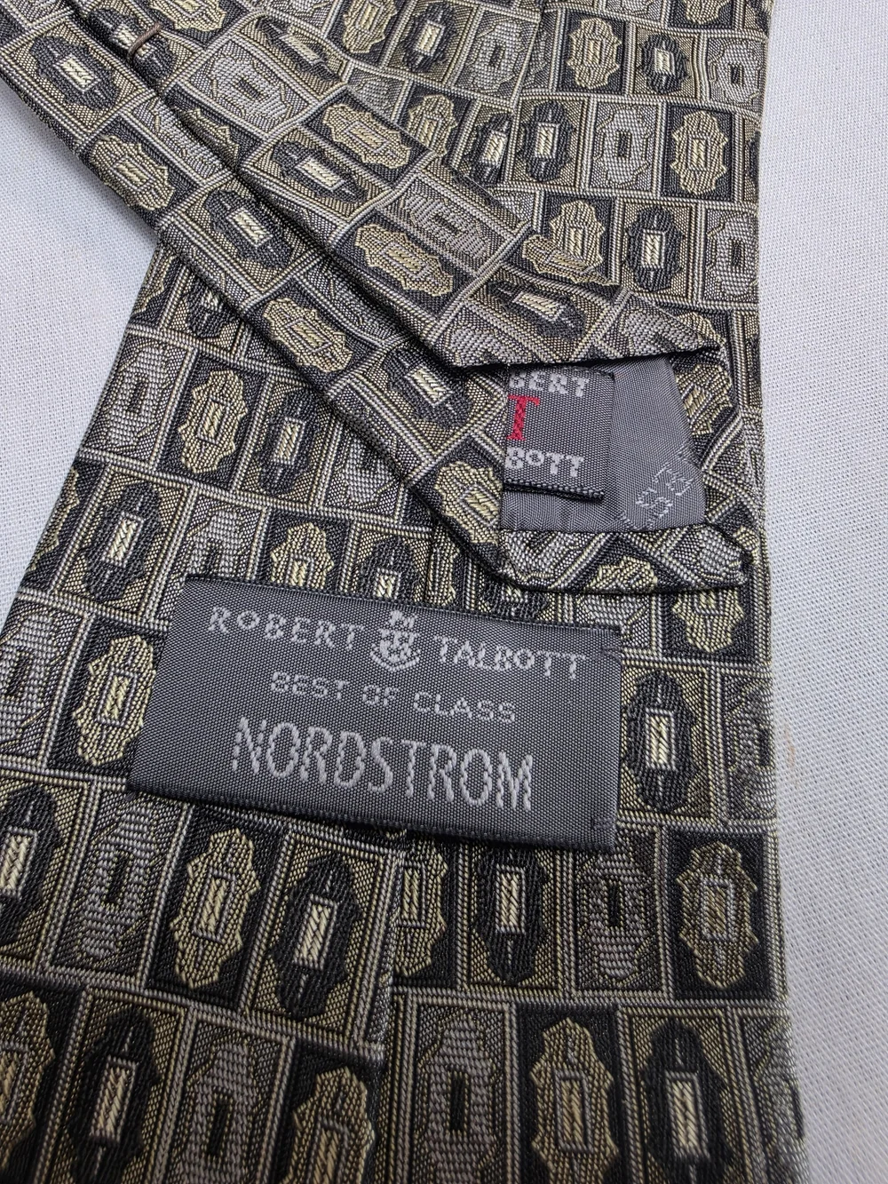 Robert Talbott Gray Gold Geometric Silk Tie Made in USA